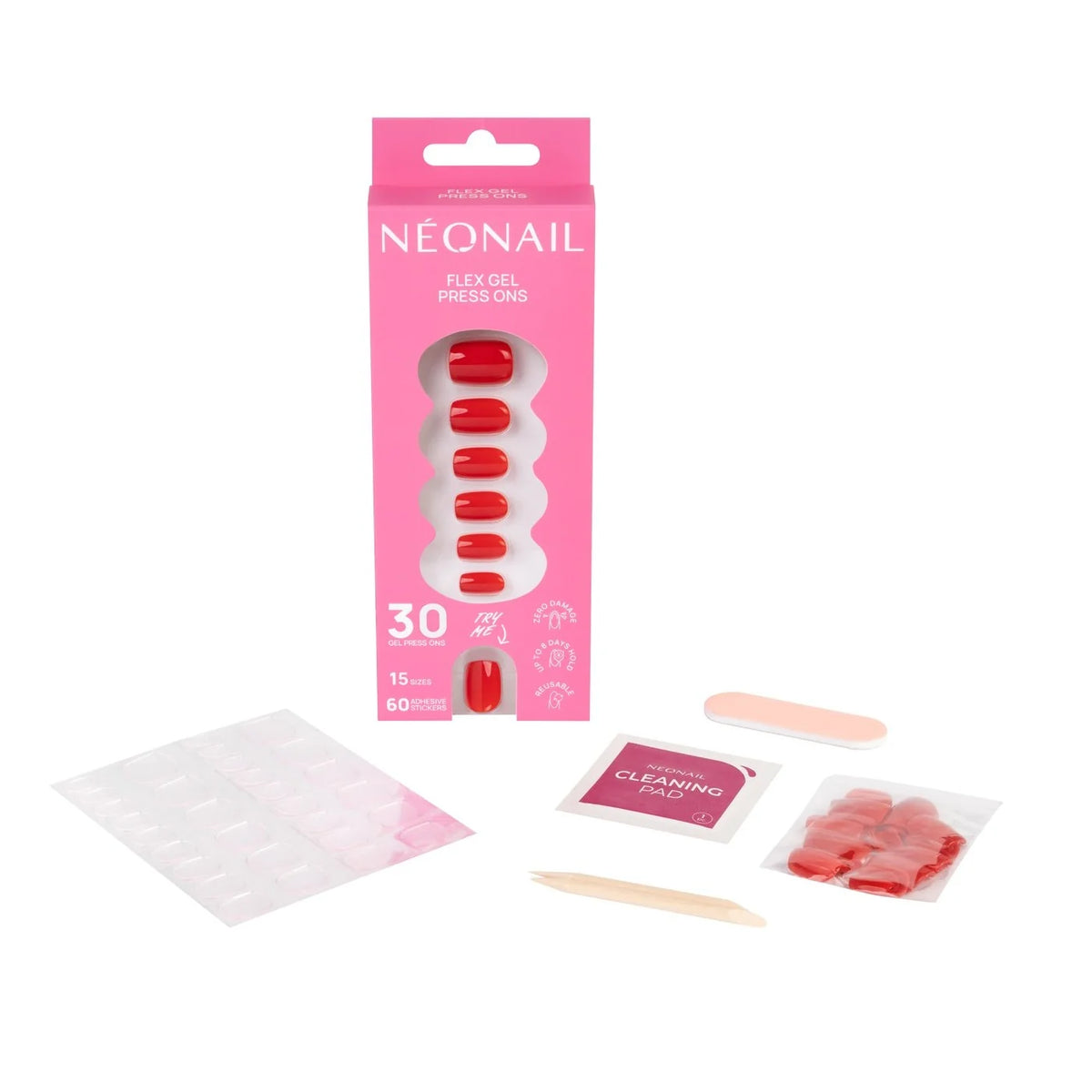 Flex Gel Press Ons 30 pz - Bold Red Short Square