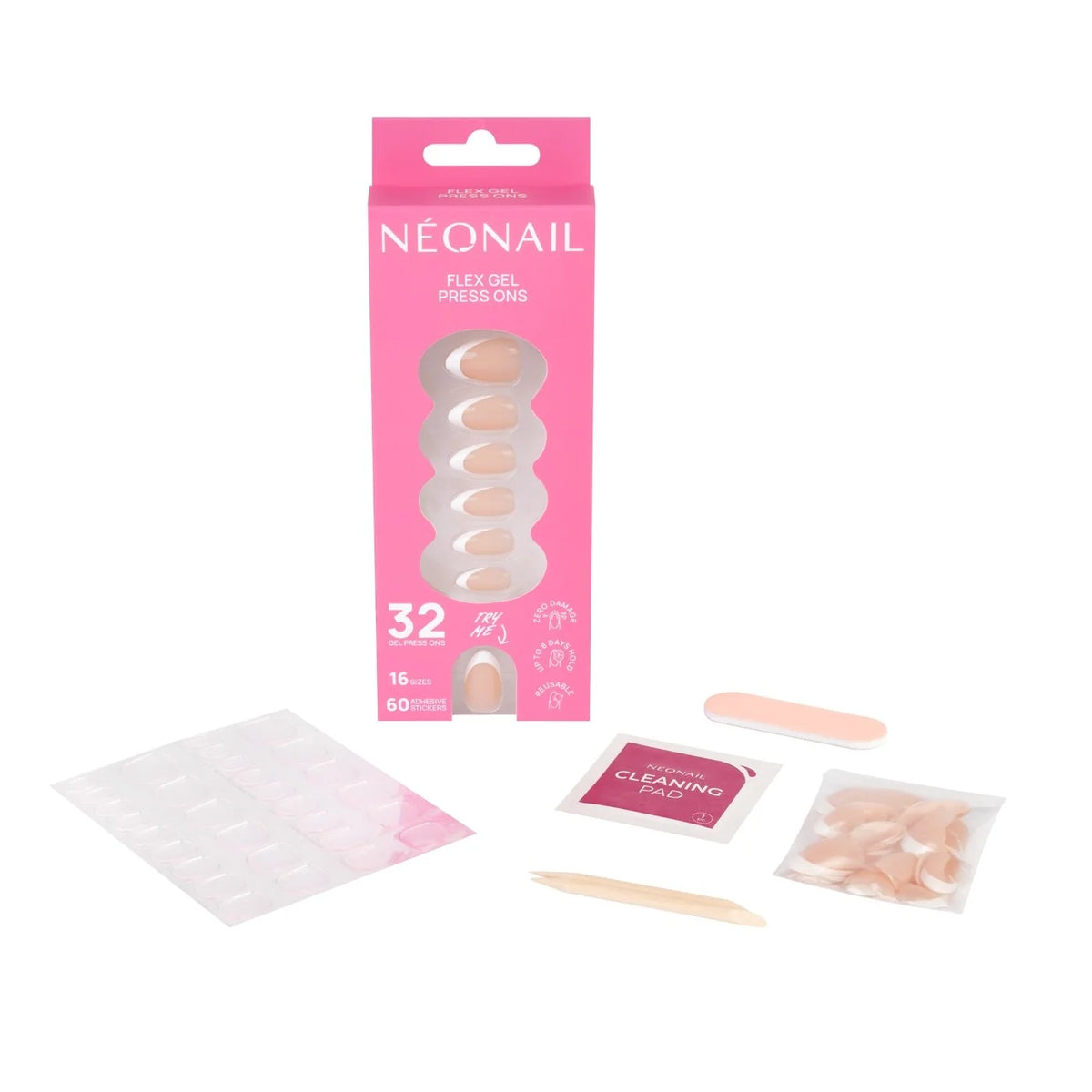 Flex Gel Press Ons 32 pz - Perfect French Medium Almond