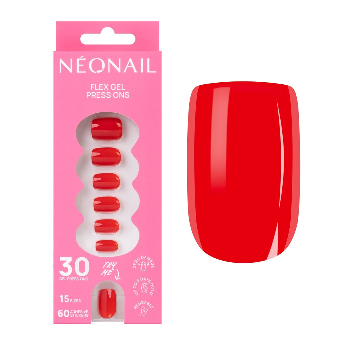 Flex Gel Press Ons 30 pz - Bold Red Short Square