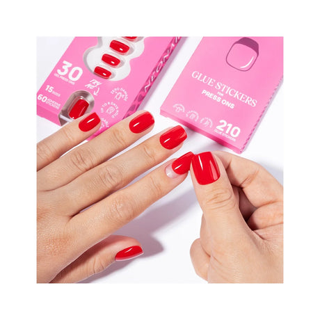 Flex Gel Press Ons 30 pz - Bold Red Short Square