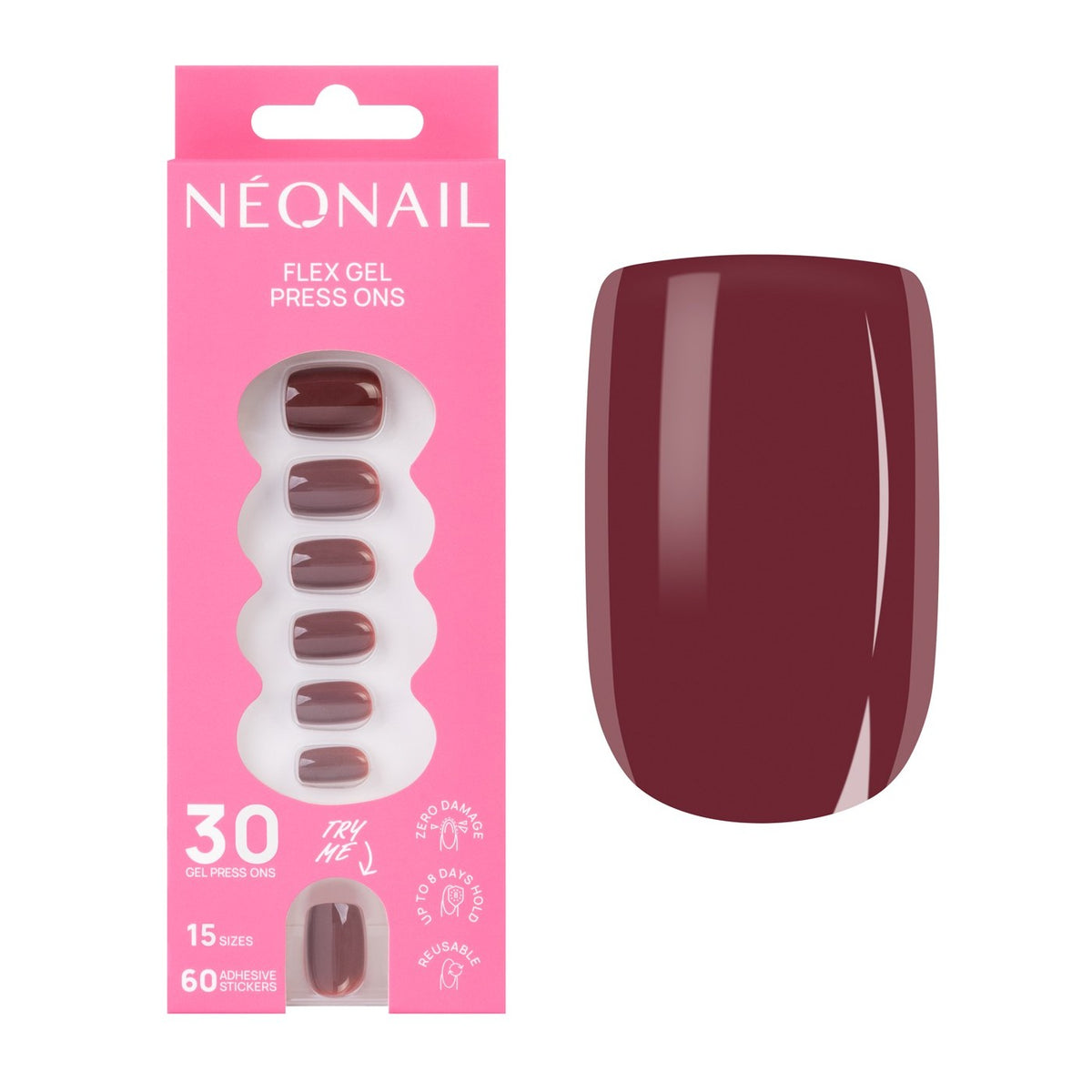 Flex Gel Press Ons 30 pz - Merlot Short Square