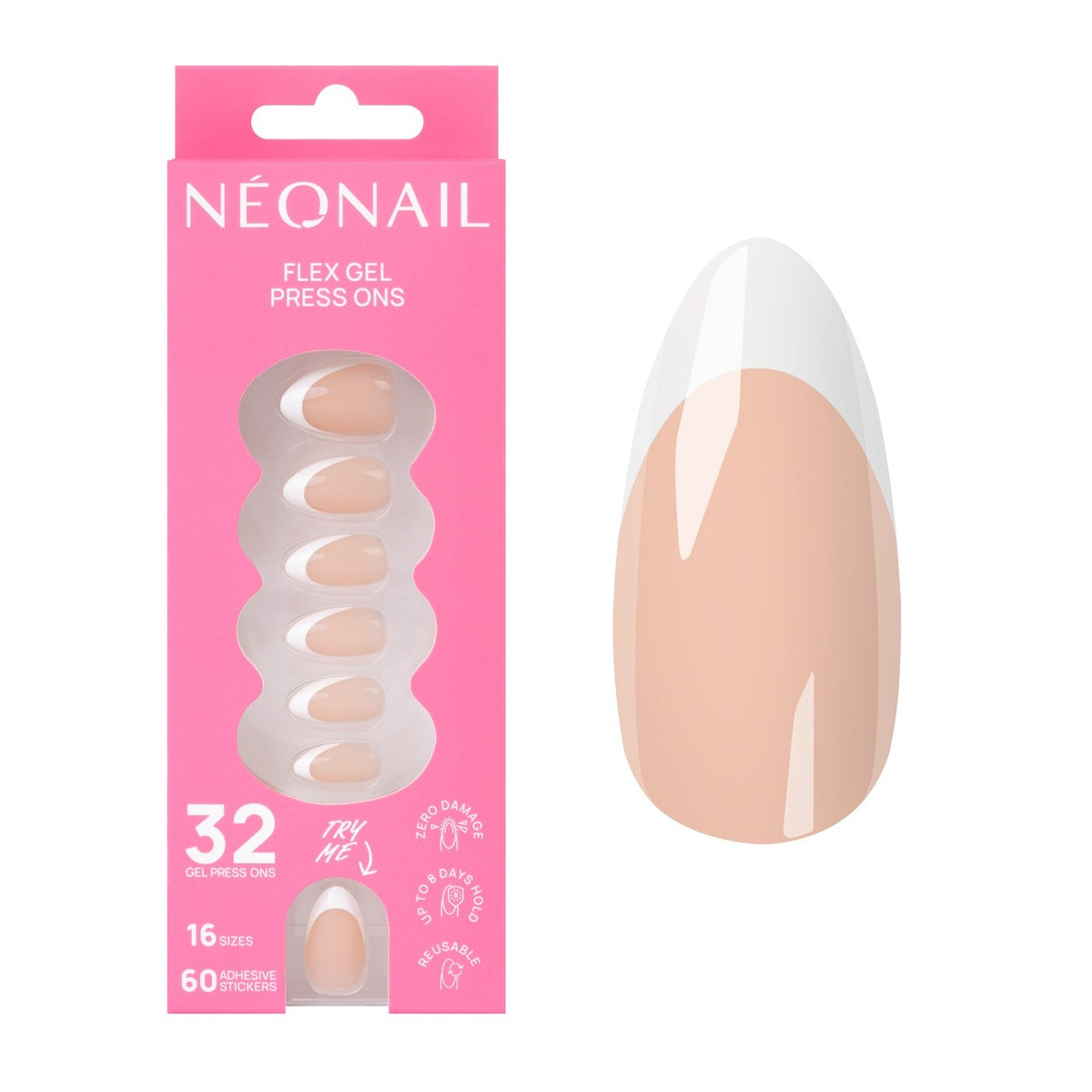 Flex Gel Press Ons 32 pz - Perfect French Medium Almond