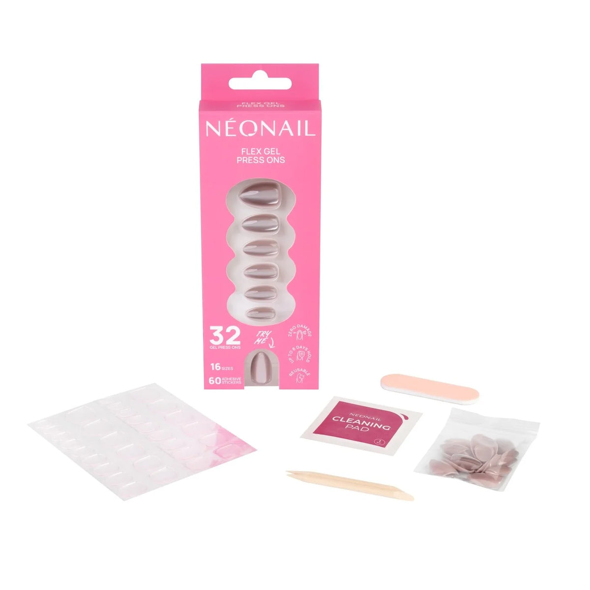 Flex Gel Press Ons 32 pz - Blush Cat Eye Medium Almond